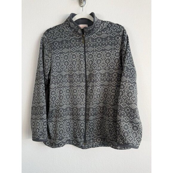 Stan Herman Fleece Jacket Women's‎ Large Geometric Gray Zip Up Mock Neck Casual - Picture 13 of 14